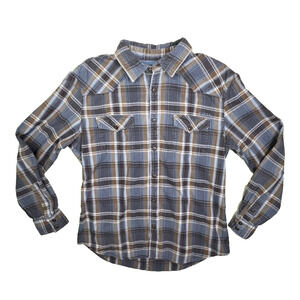 Kirra Men's Size L Blue Brown Button Down Flannel 100%‎ Cotton Long Sleeve